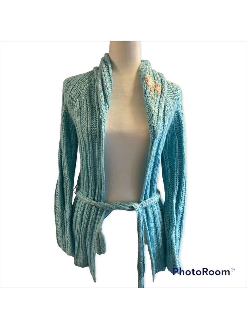 NWT Guess shimmer blue cable knit wrap cardigan